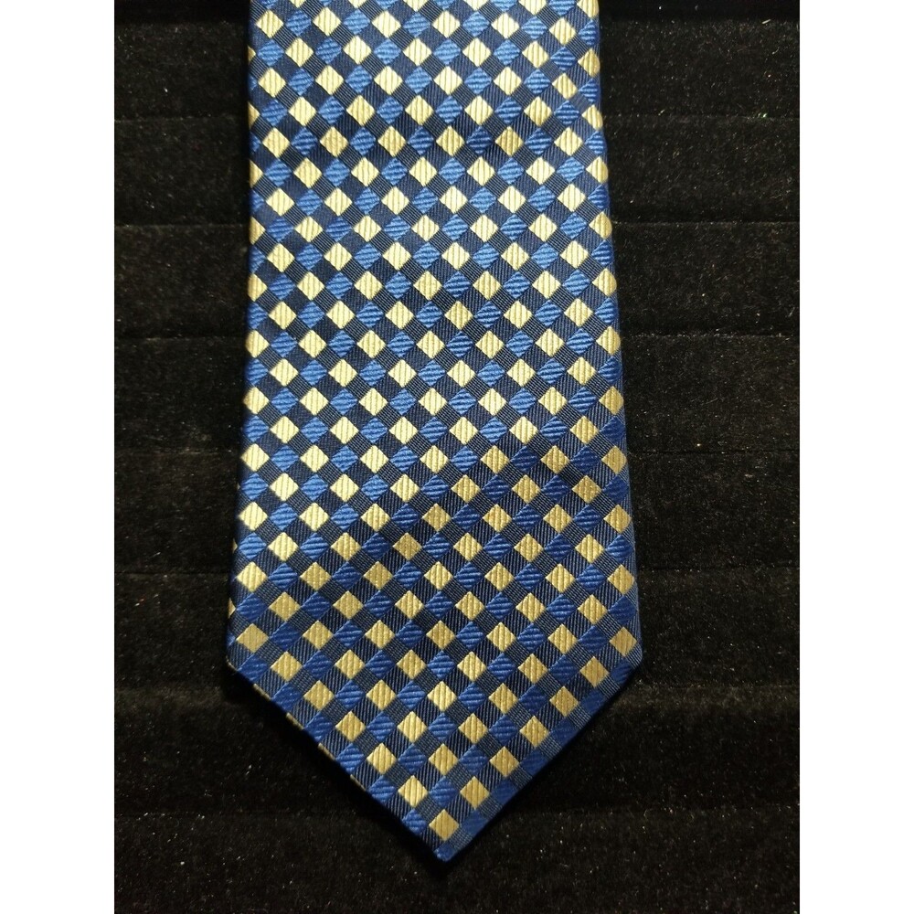 Tommy Hilfiger Men's Silk Necktie 100% Silk Abstract Made in USA Designer Blue